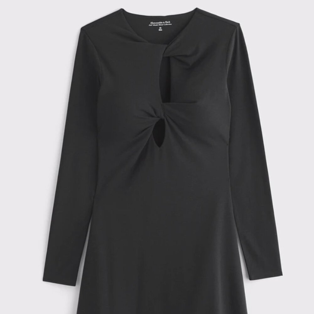 Abercrombie & Fitch Black Long Sleeve Twist-Front Mini Dress (Size XL)